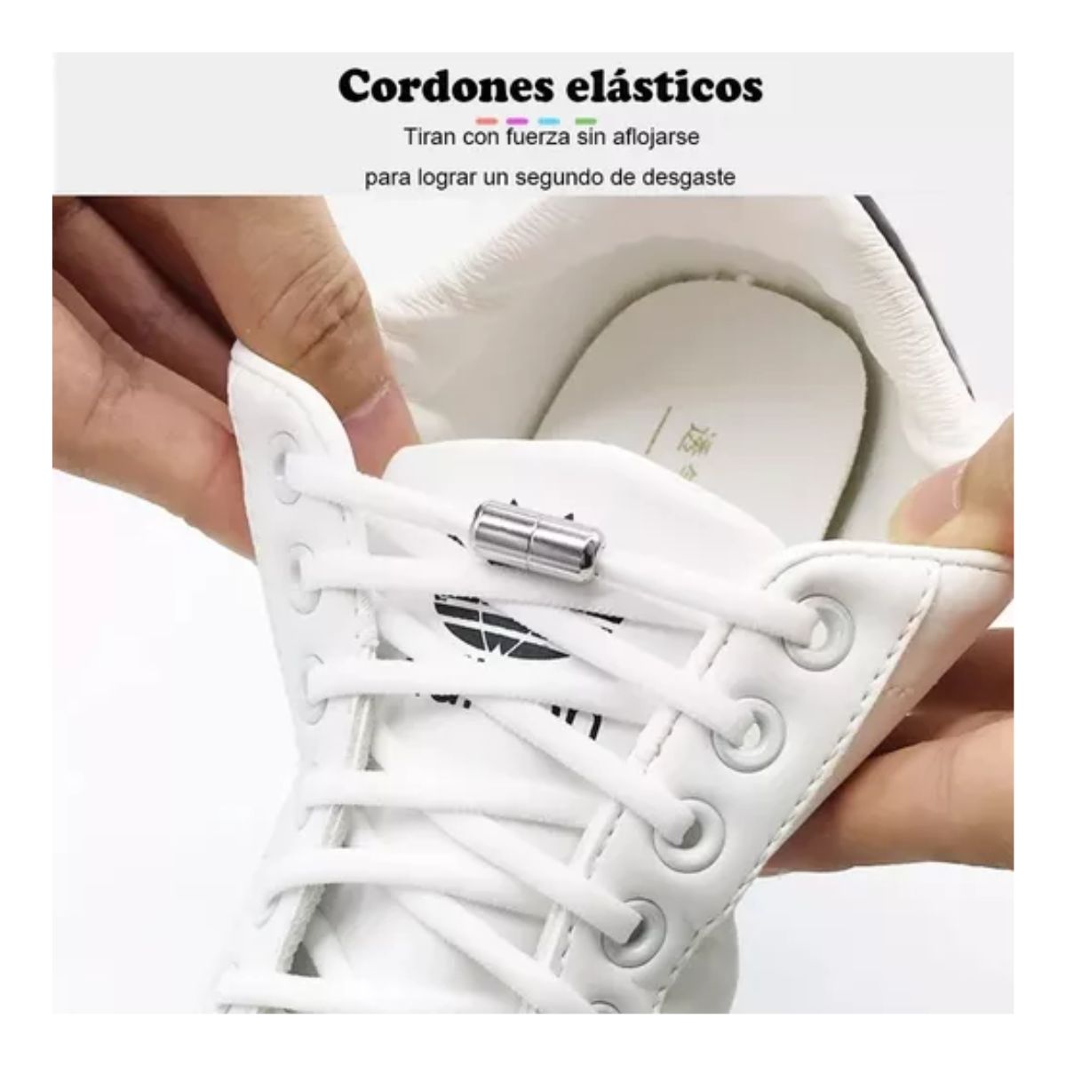 Agujetas Sin Nudo Elásticas Hebilla Metal 8 Pares Negro, Blanco