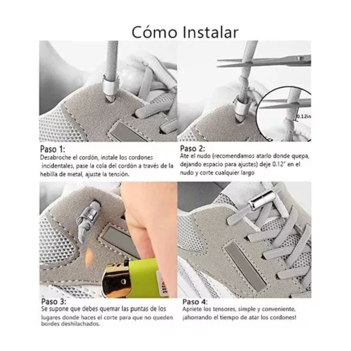 Agujetas Sin Nudo Elásticas Hebilla Metal 8 Pares Negro, Blanco