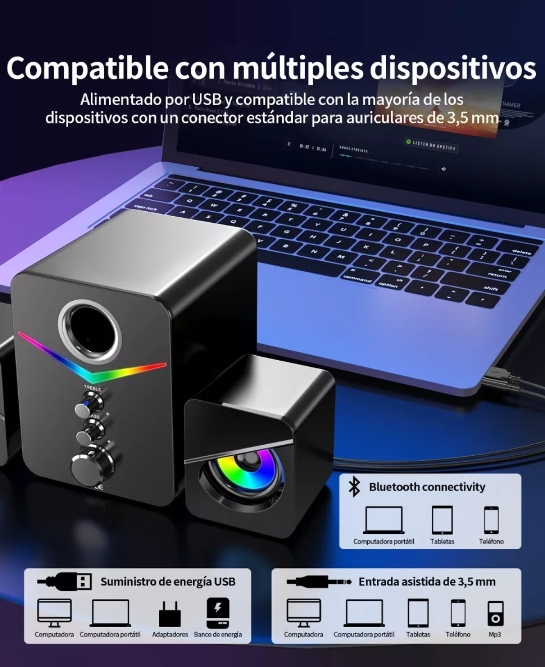 Tone Joy Bocinas Con Subwoofer Con Luces Rgb Led Para Pc/tv