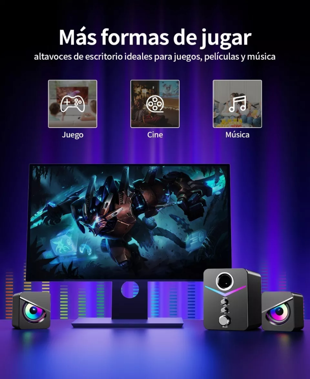 Tone Joy Bocinas Con Subwoofer Con Luces Rgb Led Para Pc/tv