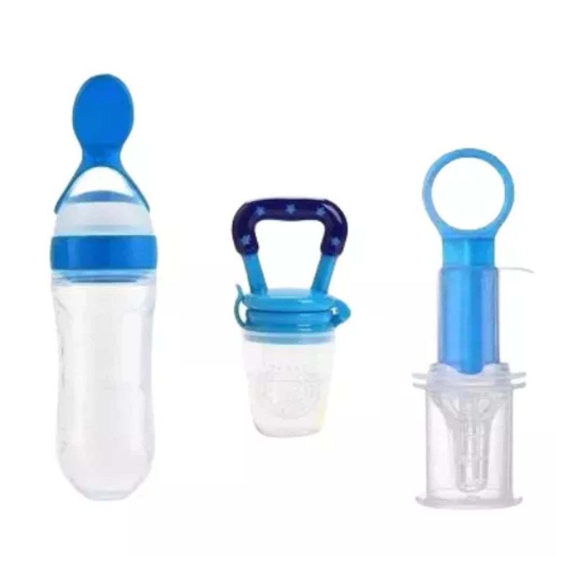 3 Pc Chupón Alimentador Fruta Y Biberón Cuchara Para Papilla Azul