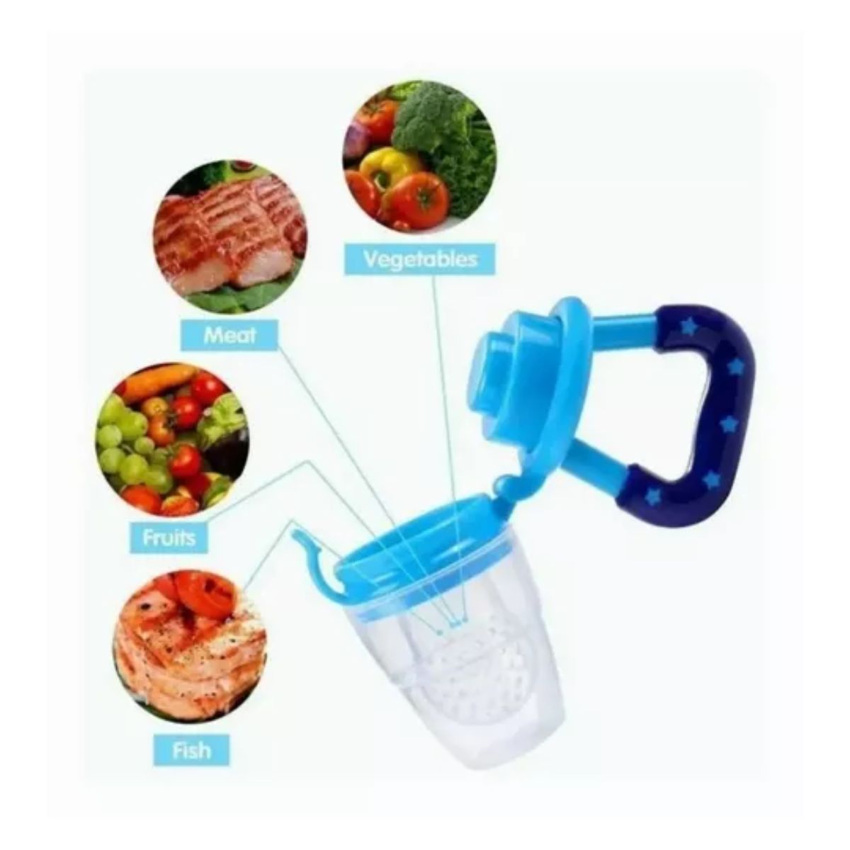 3 Pc Chupón Alimentador Fruta Y Biberón Cuchara Para Papilla Azul