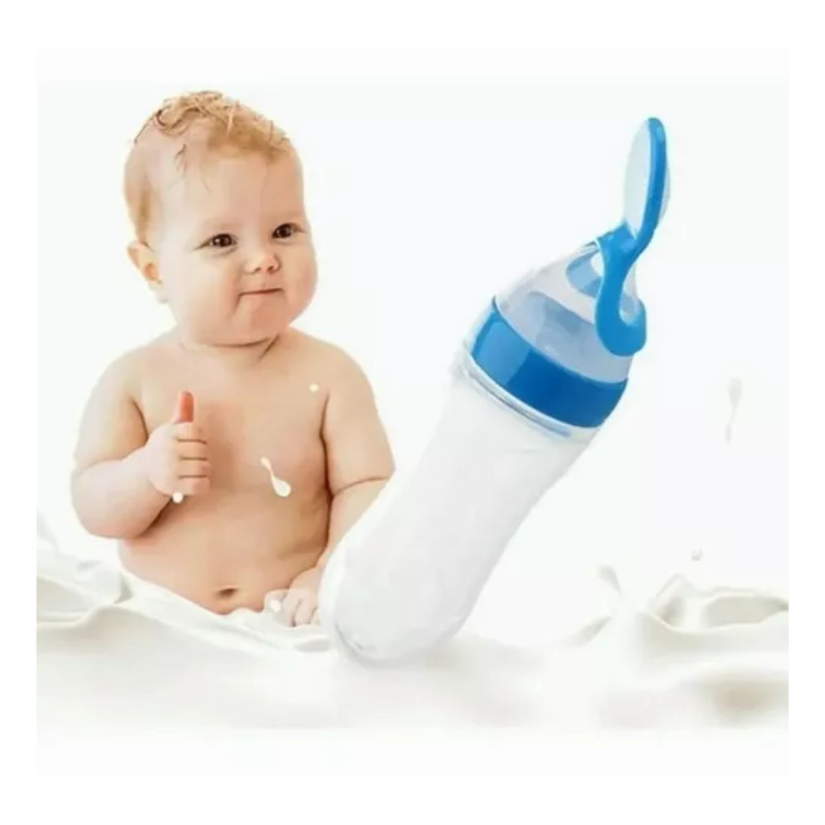 3 Pc Chupón Alimentador Fruta Y Biberón Cuchara Para Papilla Azul