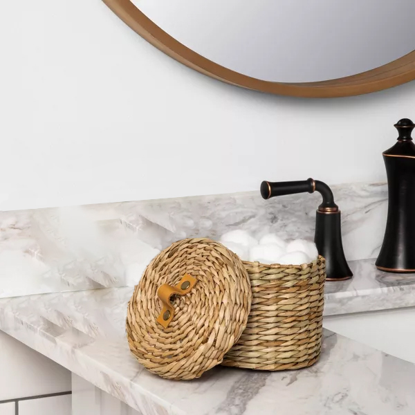 Recipiente tejido para almacenamiento de baño en color beige