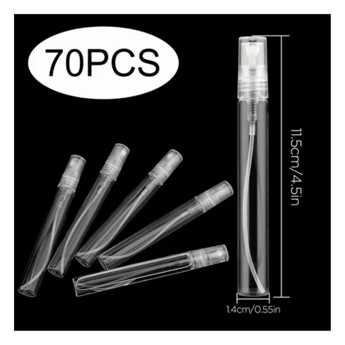 70 Pcs 10ml Mini Botellas Spray Perfume Vidrio Recargables Transparente