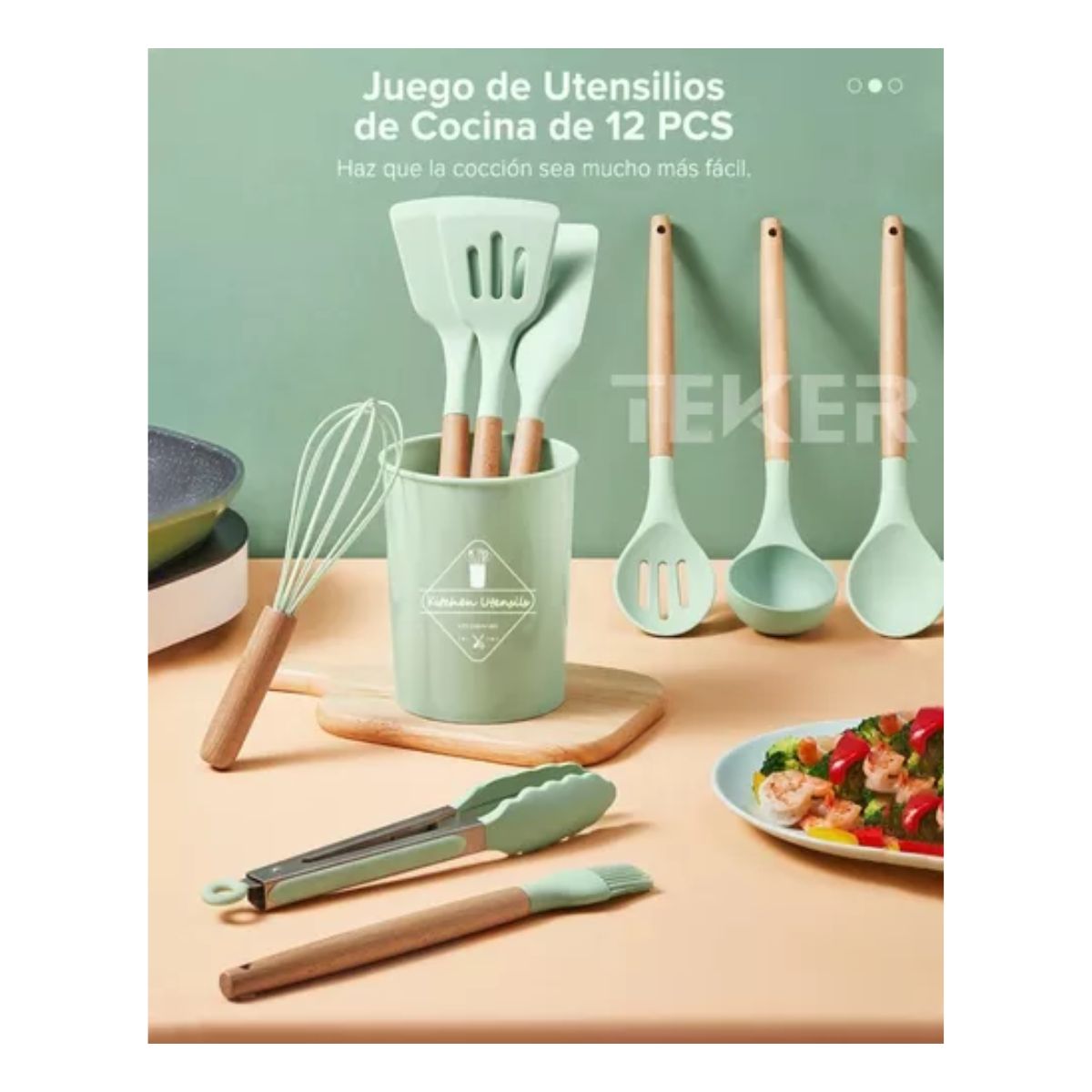 Utensilios Silicona De Cocina Espatulas Brochas 12 Set Verde