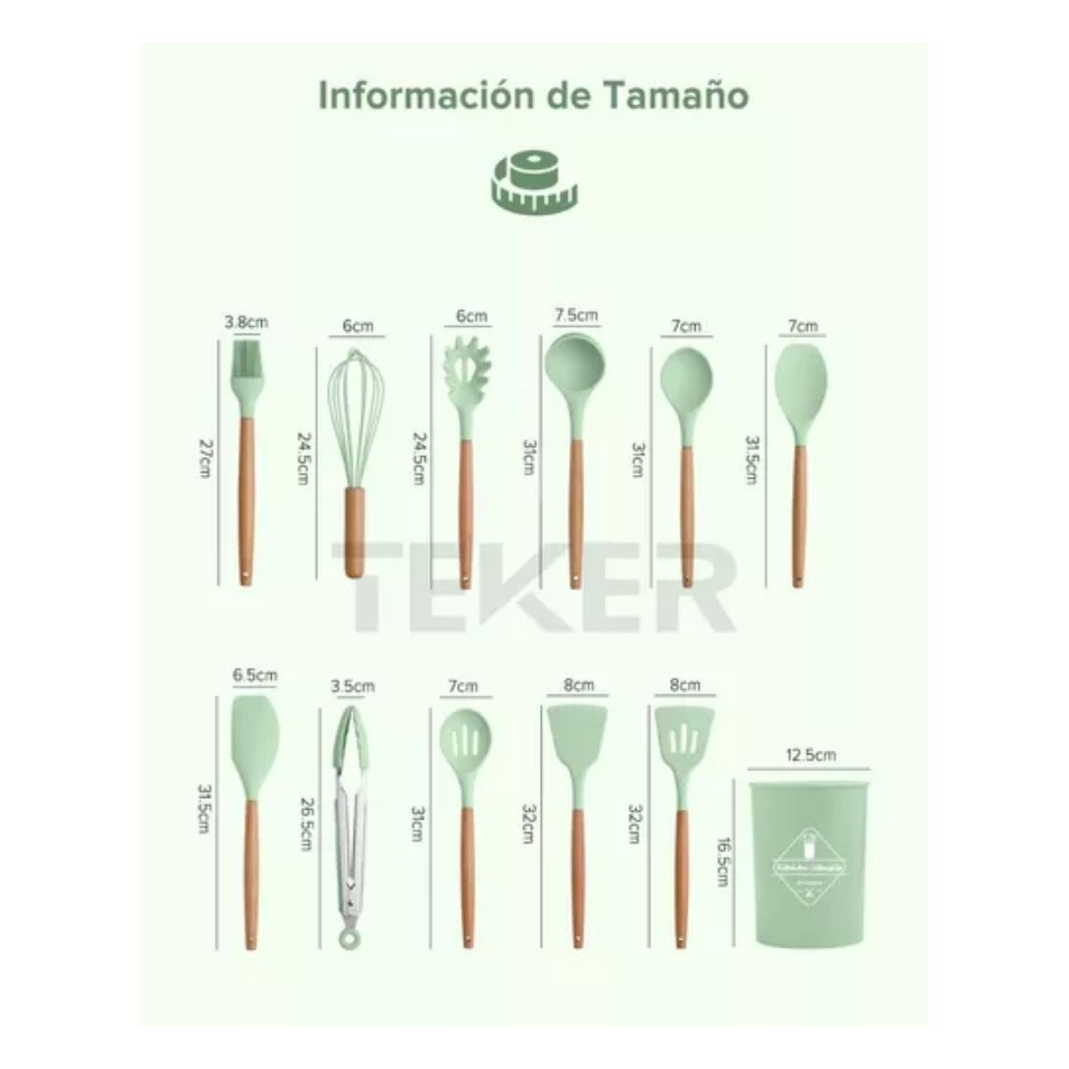 Utensilios Silicona De Cocina Espatulas Brochas 12 Set Verde