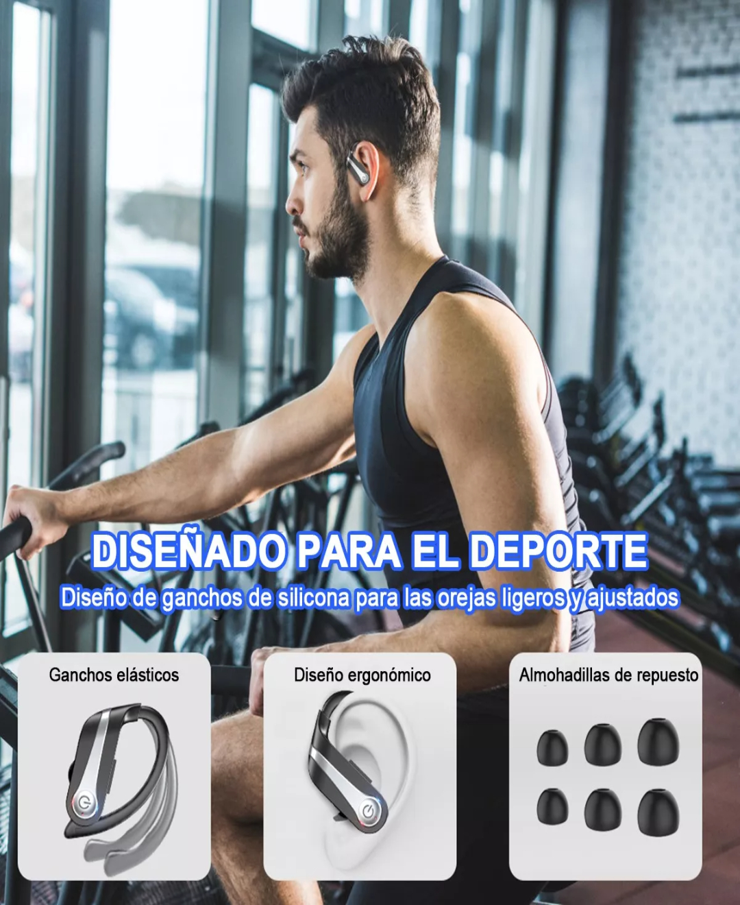 Auricular estéreo a mono con micrófono y control, auriculares con cable de  una oreja con gancho sobre la oreja y estuche para teléfonos celulares