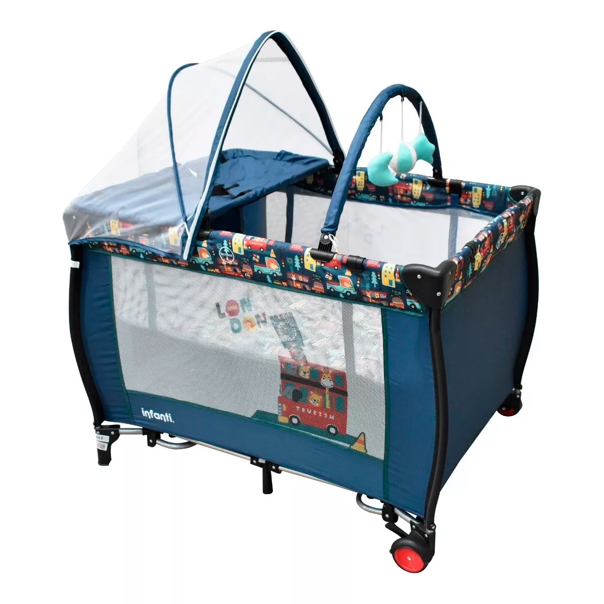 Cuna Corral Mecedora Infanti Miami London Blue Azul