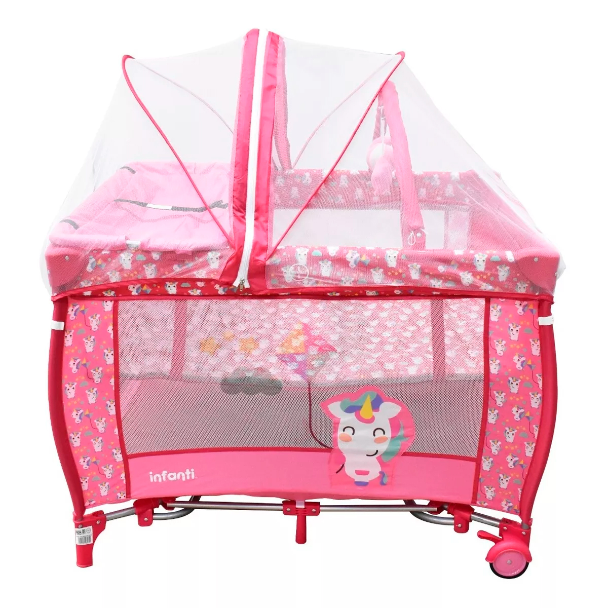 Cuna Corral Mecedora Infanti Miami Pink Unicornio Rosa