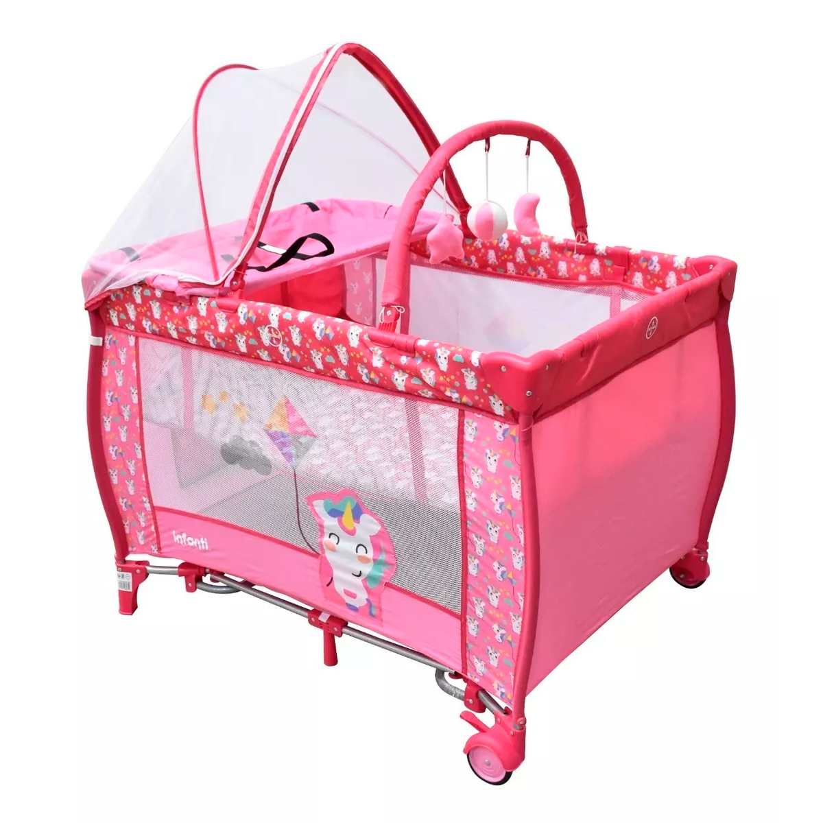 Cuna Corral Mecedora Infanti Miami Pink Unicornio Rosa