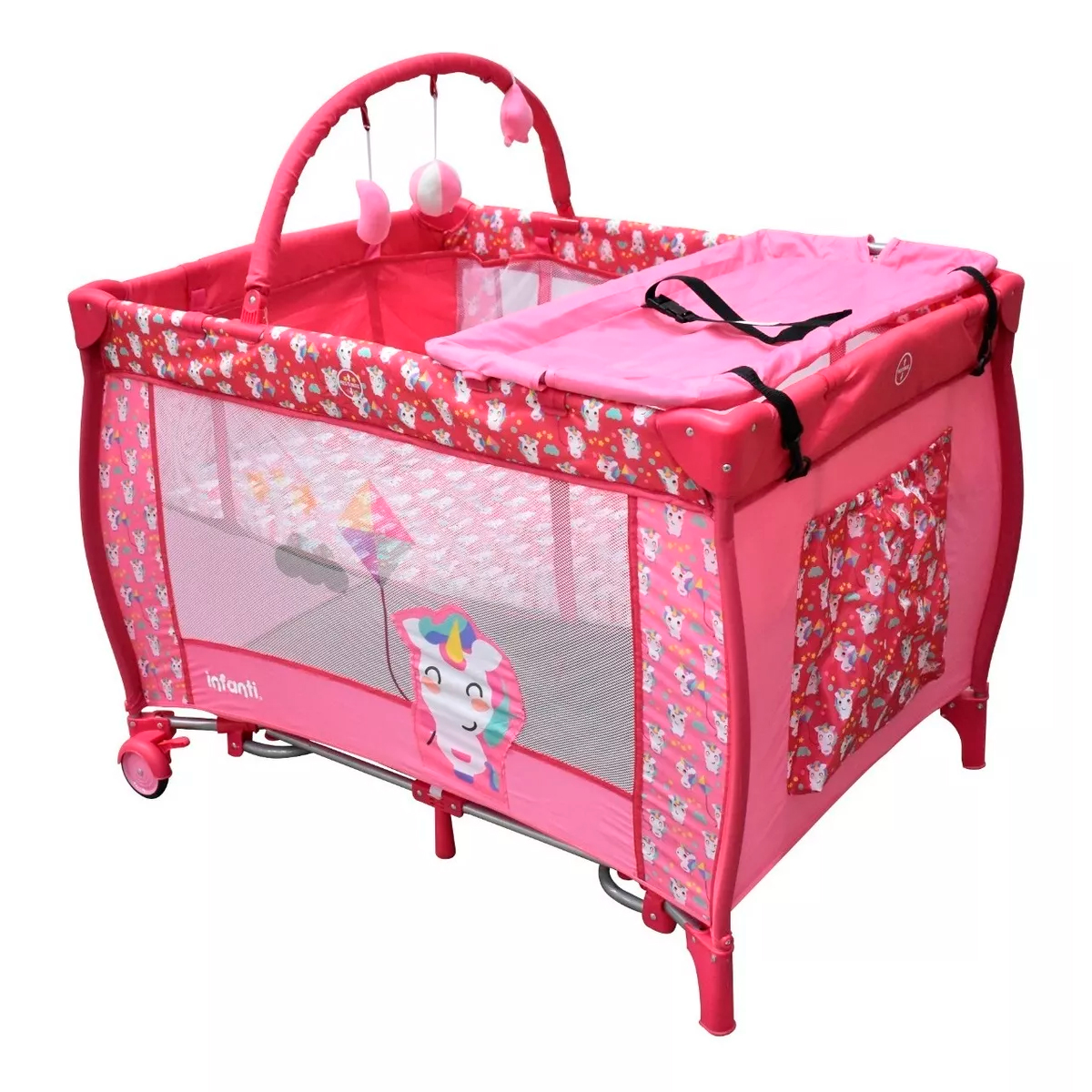 Cuna Corral Mecedora Infanti Miami Pink Unicornio Rosa