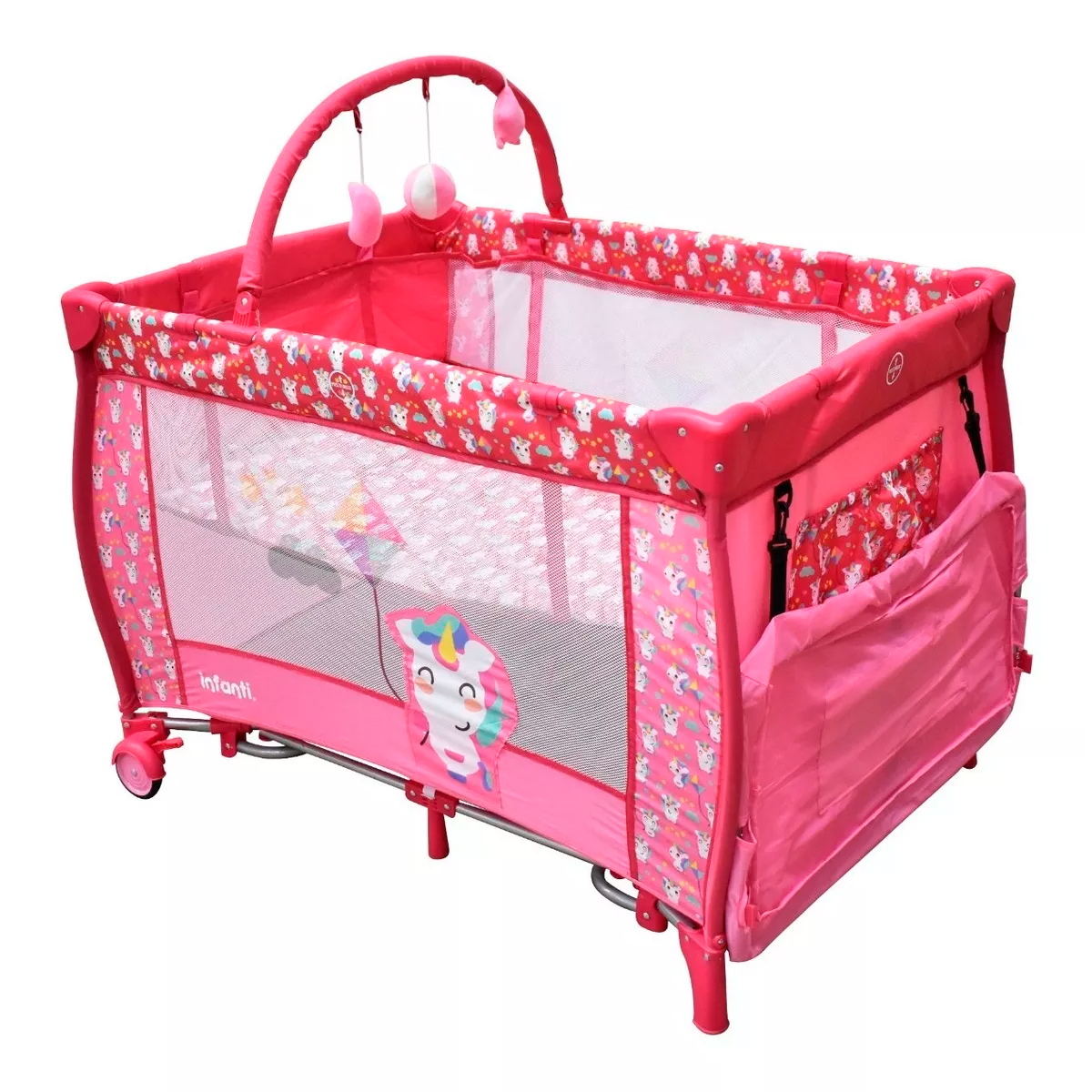 Cuna Corral Mecedora Infanti Miami Pink Unicornio Rosa