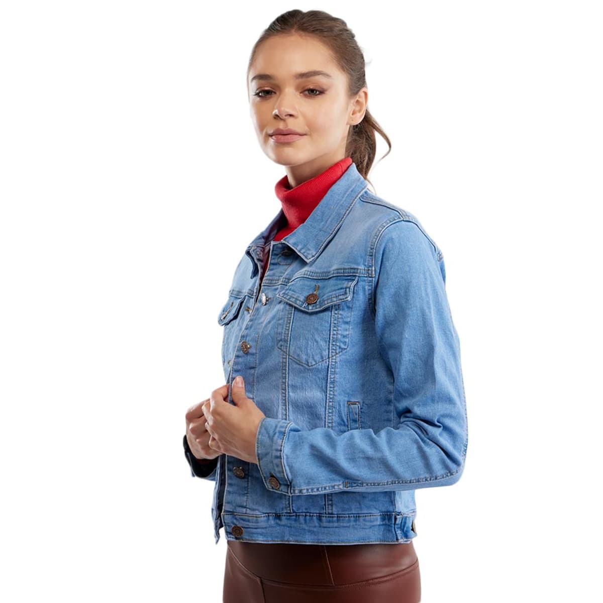 Chamarra marca Holly Land de mezclilla azul o denim, para mujer, mod. 1093511