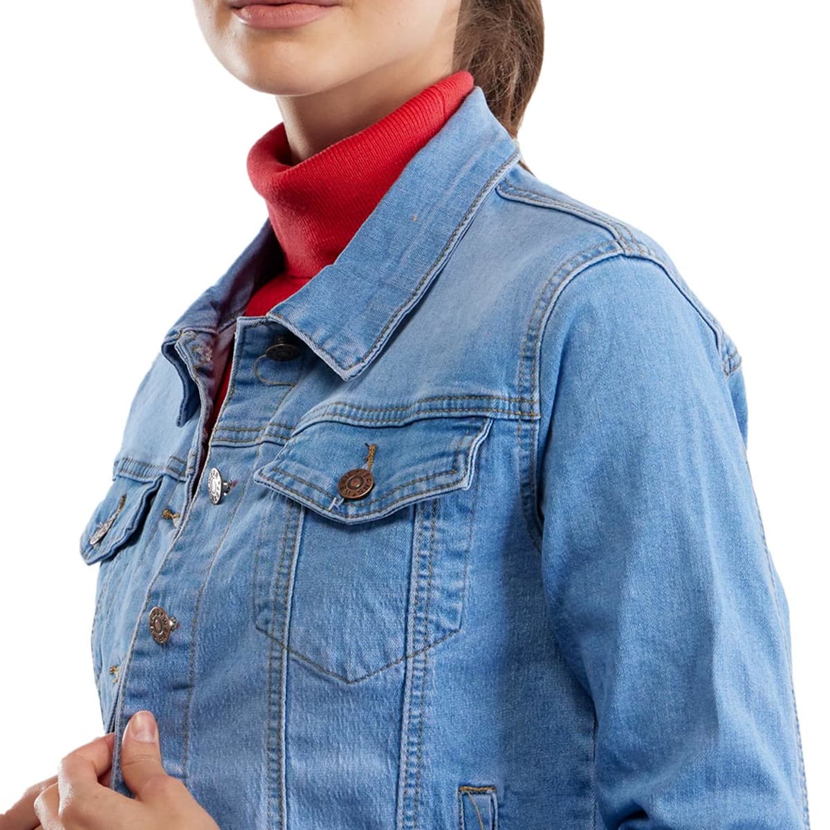 Chamarra marca Holly Land de mezclilla azul o denim, para mujer, mod. 1093511