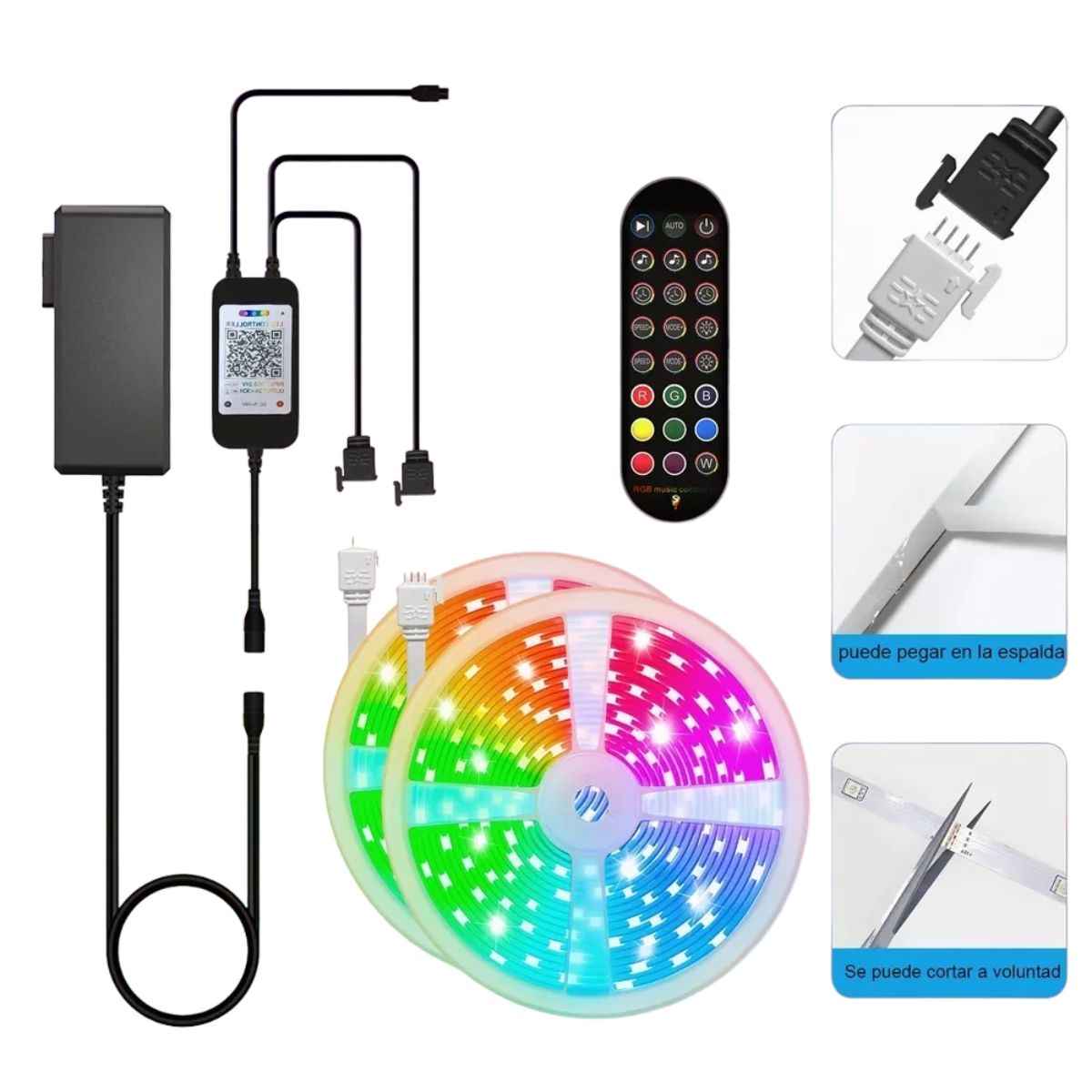 Tira de luz led de 2 metros control por bluetooth