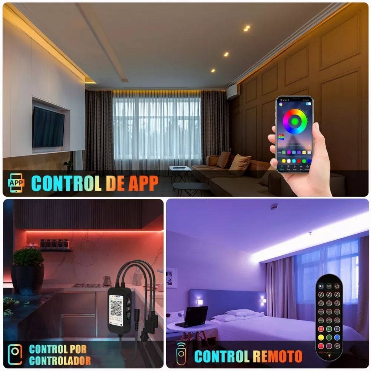 Tira de luz led de 2 metros control por bluetooth