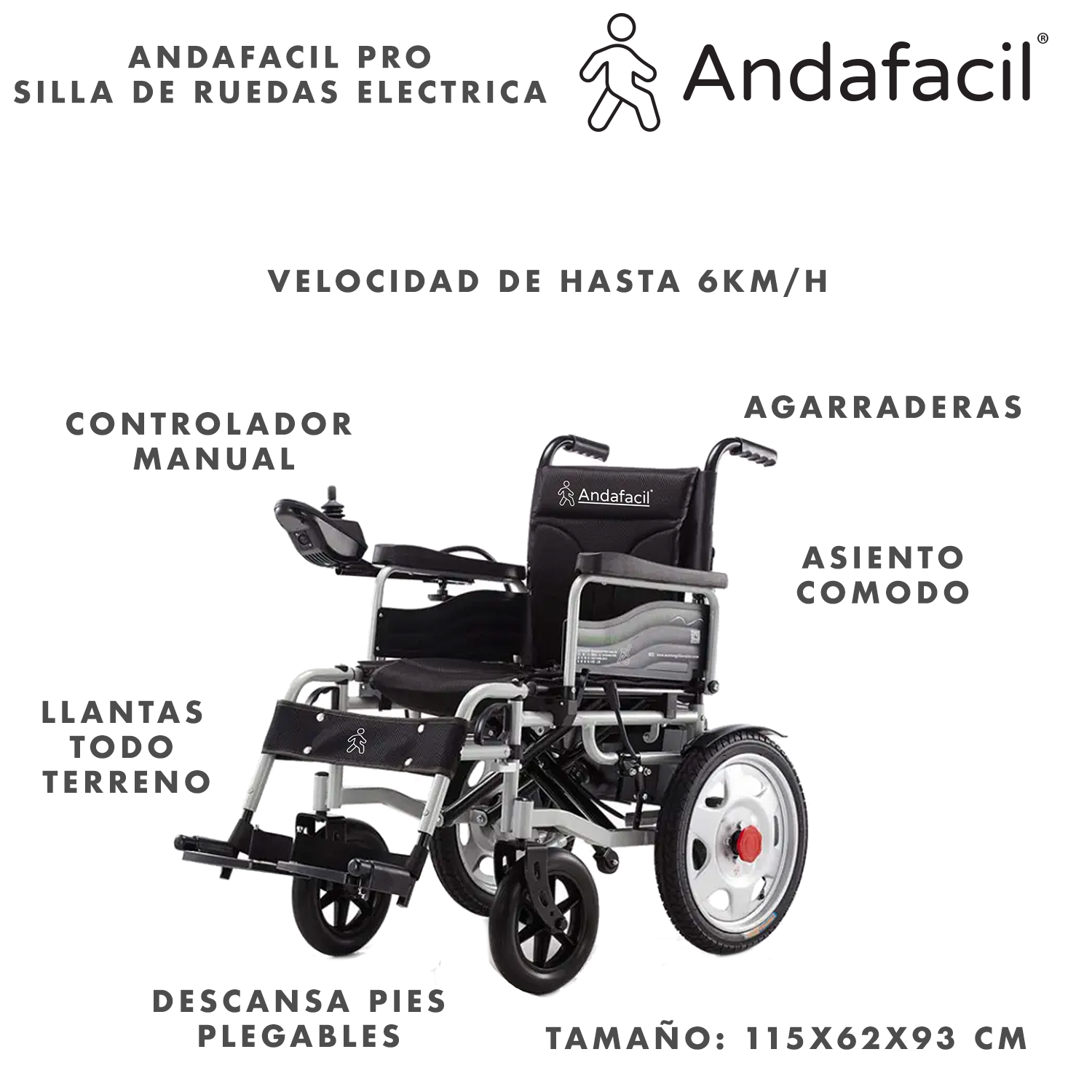 Andafacil Pro - Silla de Ruedas Electrica | Moderna, Plegable, Todo Terreno.
