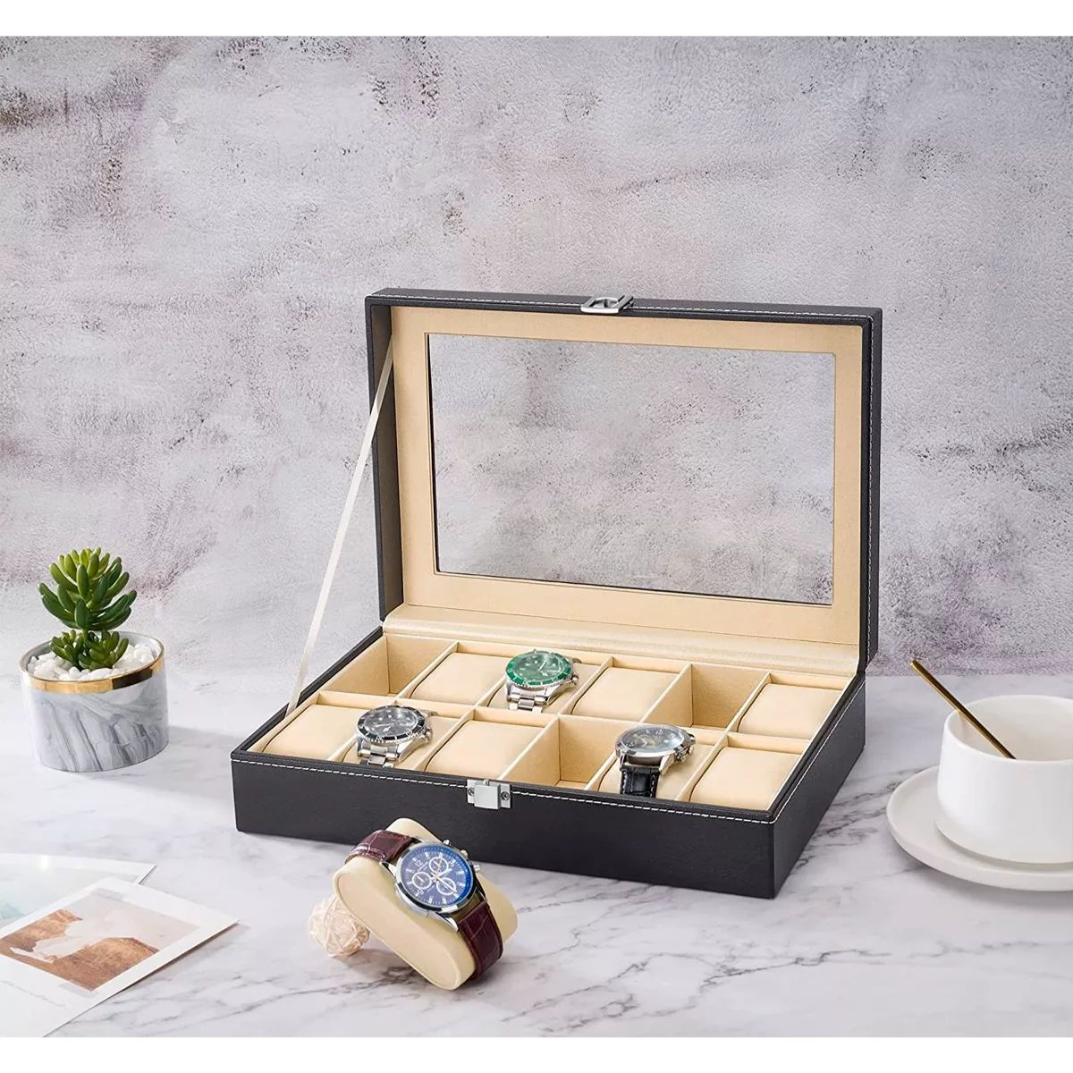 Estuche organizador relojes negro con Cafe