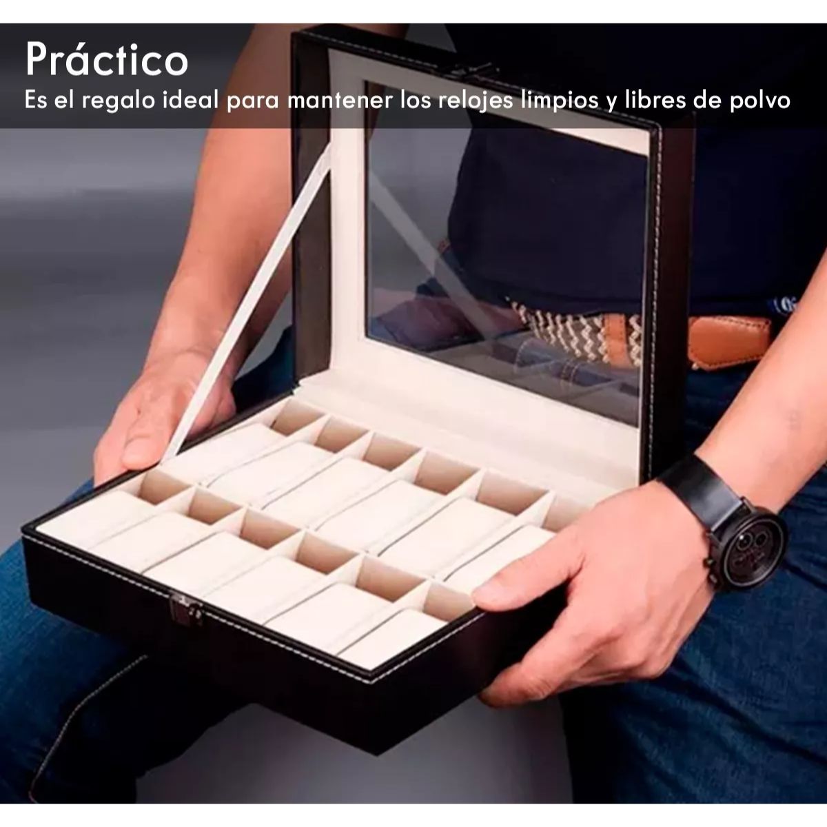 Estuche organizador relojes negro con Cafe