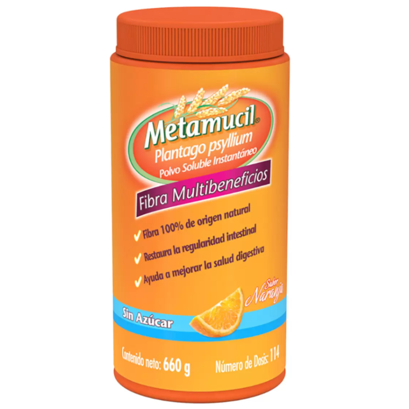 Metamucil Plantago Psyllium Sabor Naranja 660 gr.