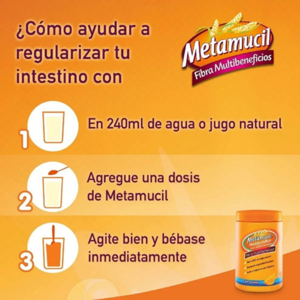 Metamucil Plantago Psyllium Sabor Naranja 660 gr.