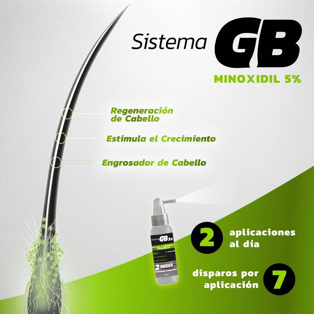 Sistema GB Solución Anticaída, Tratamiento Capilar Minoxidil 5%, 60 ml