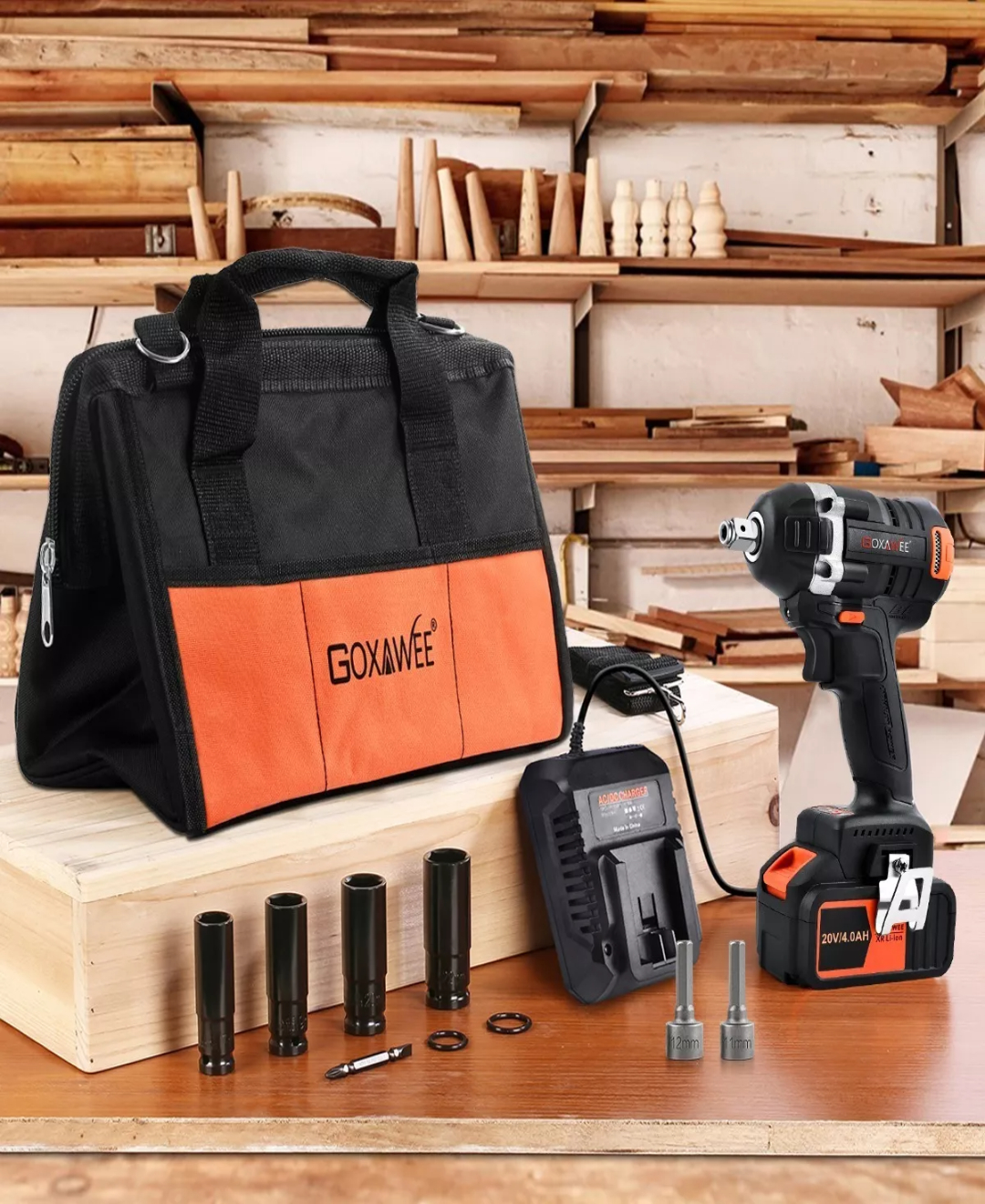 Llave De Impacto Goxawee Inalámbrica De 20v Con 2 Baterías