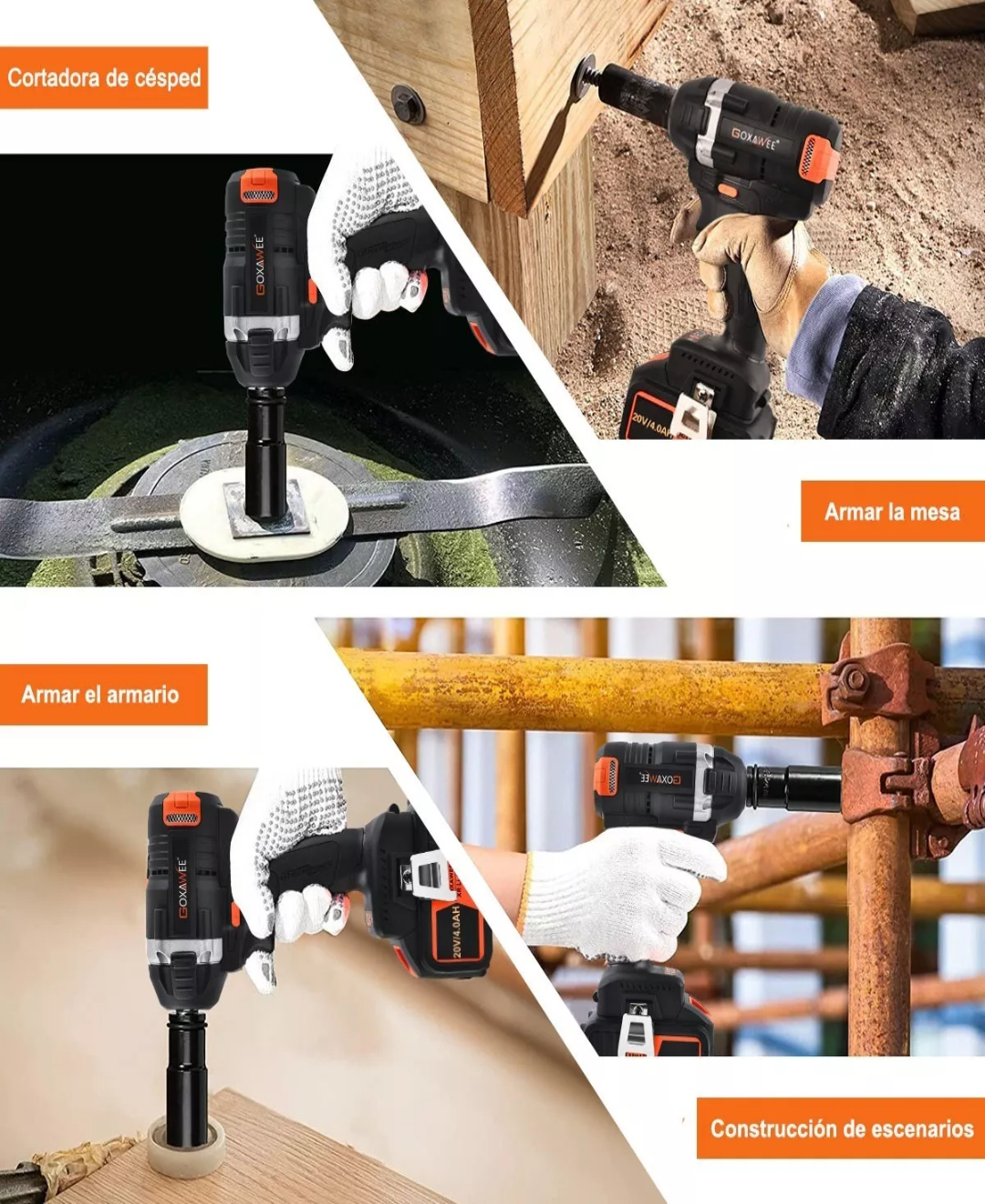 Llave De Impacto Goxawee Inalámbrica De 20v Con 2 Baterías