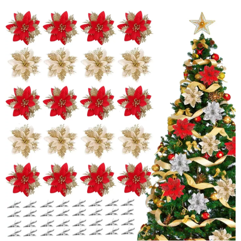 30 Flores Noche Buenas Artificiales Adornos Arbol Navidad