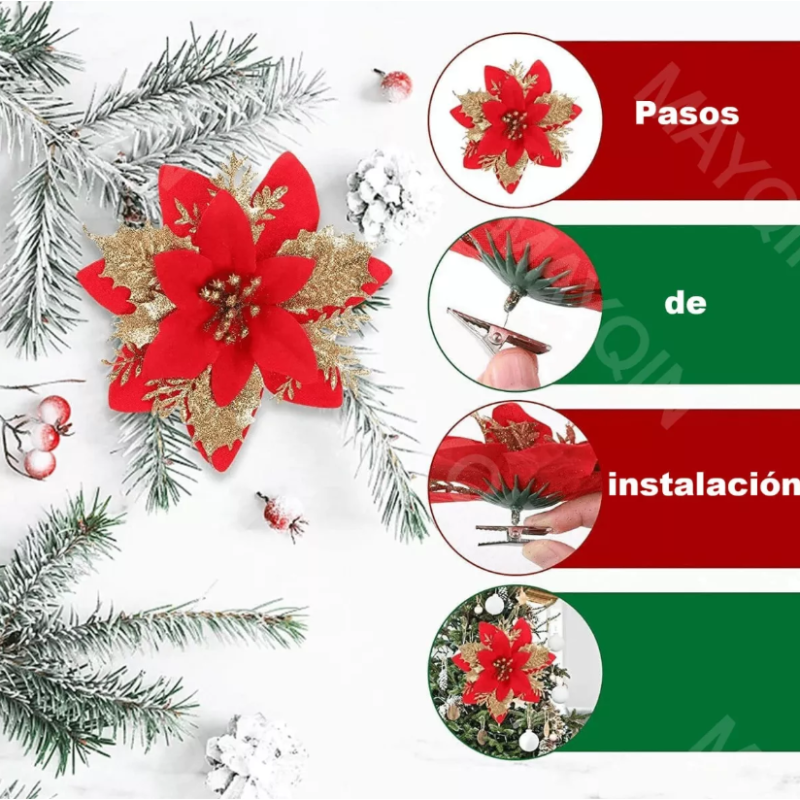 30 Flores Noche Buenas Artificiales Adornos Arbol Navidad