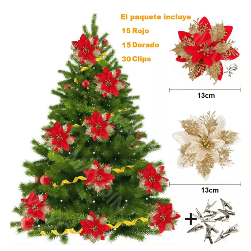 30 Flores Noche Buenas Artificiales Adornos Arbol Navidad