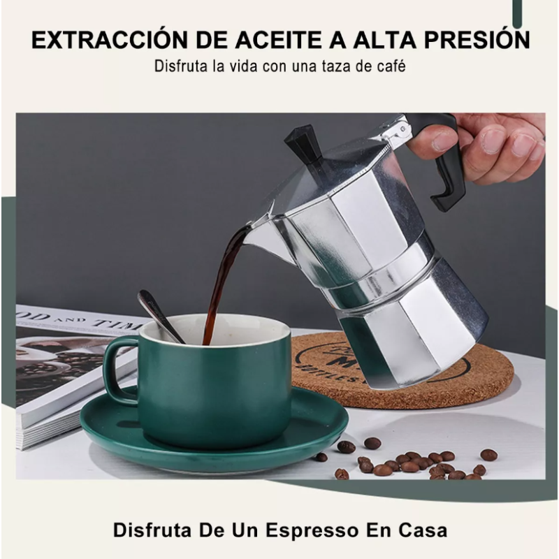 Cafetera Manual Italian Coffee Mocha Aluminio 6 Tazas.