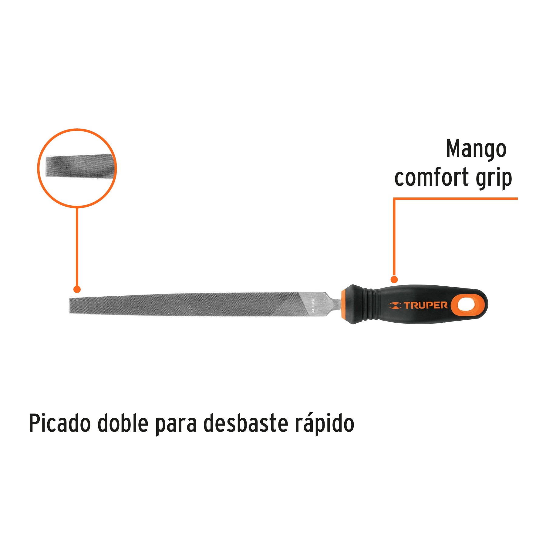 LIMA PLANA MUZA 8" CON MANGO DOBLE INYECCIÓN, TRUPER 11240