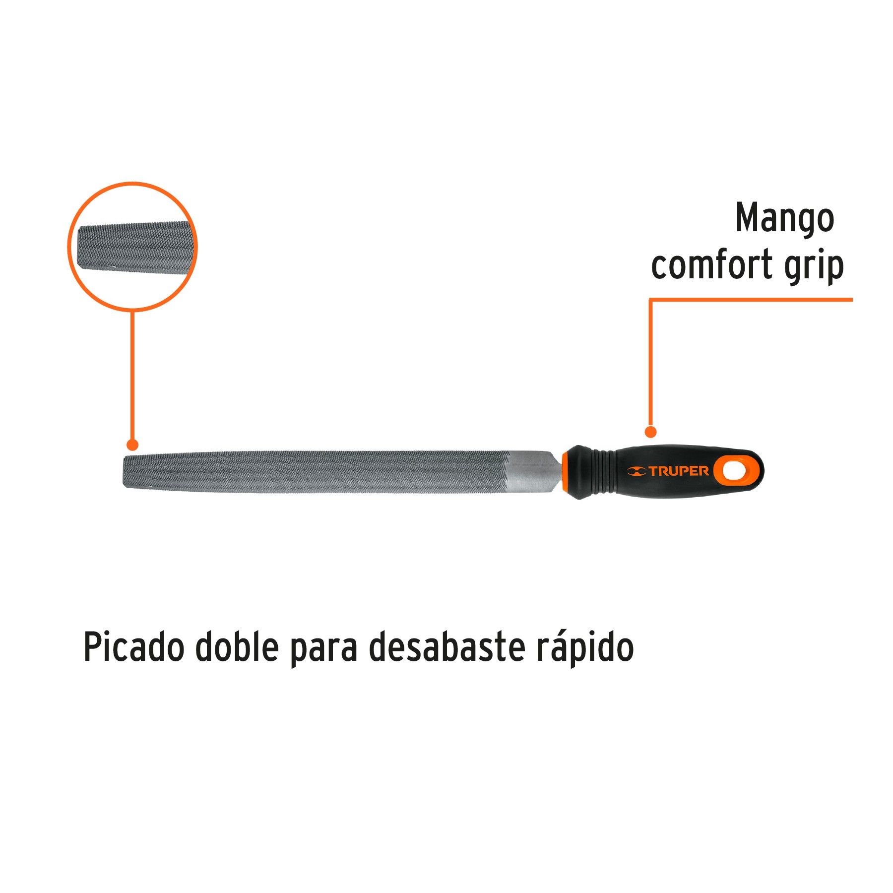 LIMA MEDIA CAÑA BASTARDA 10" MANGO DOBLE INYECCIÓN, TRUPER 11243