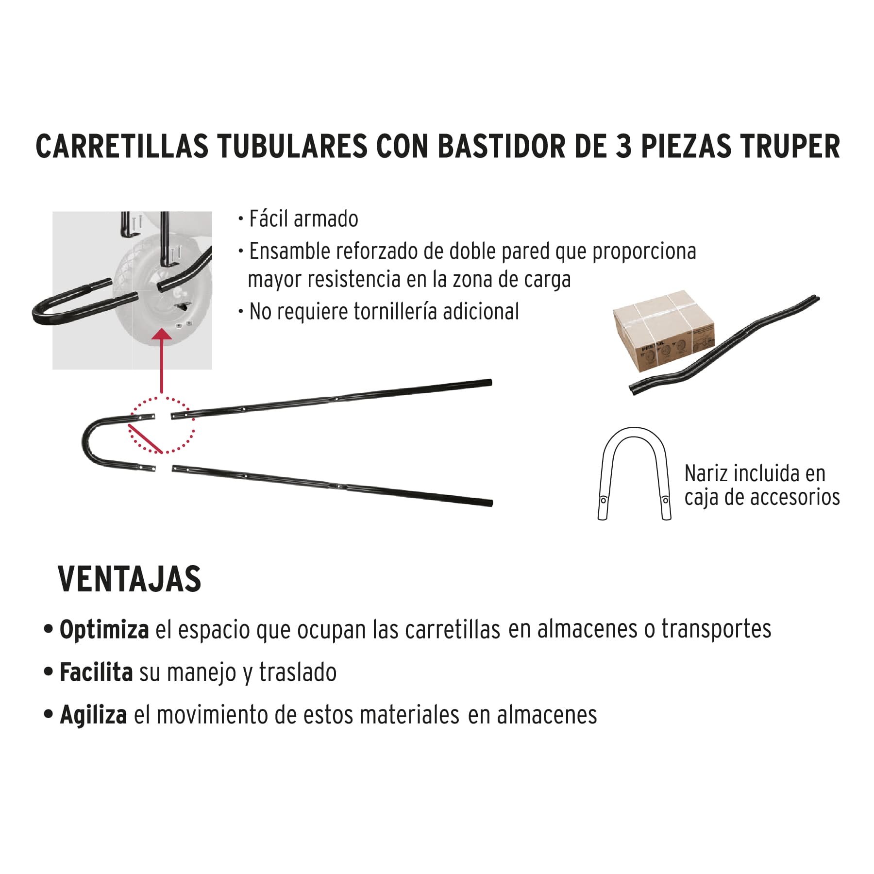 CARRETILLA 8 FT3 NEUMÁTICA, BASTIDOR TUBULAR, TRUPER 11249