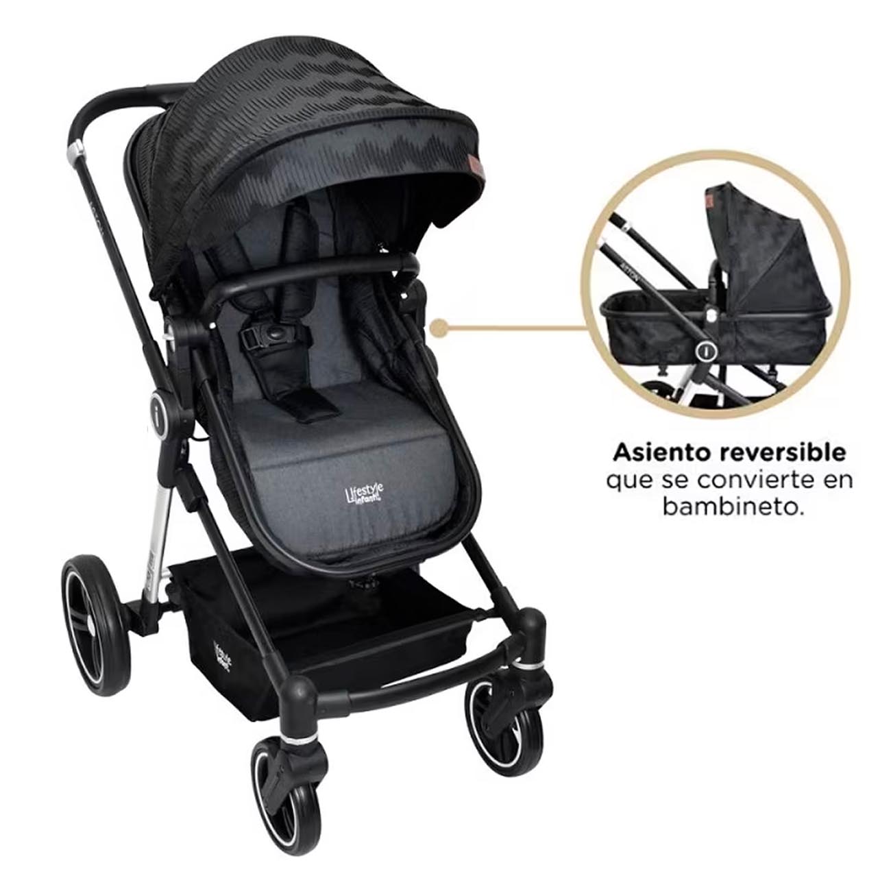 Carriola Sistema de Viaje Lifestyle 4 en 1 Infanti Aston Zig Zag Negro