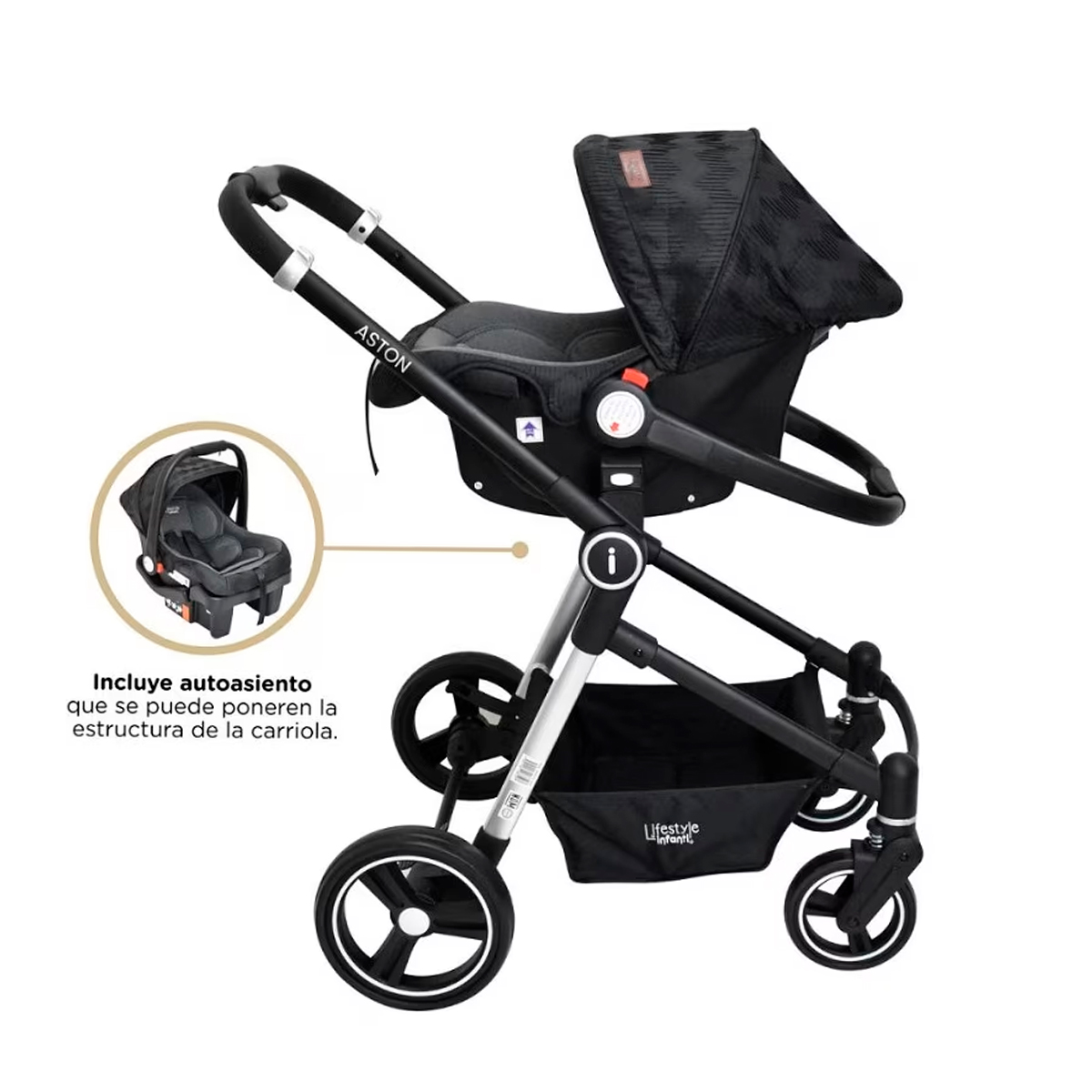 Carriola Sistema de Viaje Lifestyle 4 en 1 Infanti Aston Zig Zag Negro