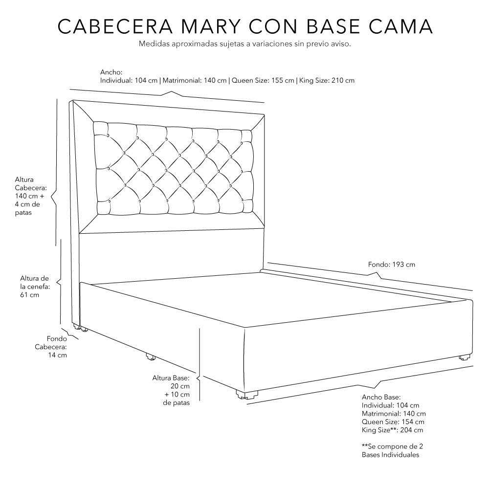 Colchón Queen Size Restonic Legan con Cabecera Dicasa Mary y Base Cama Orleans Gris.