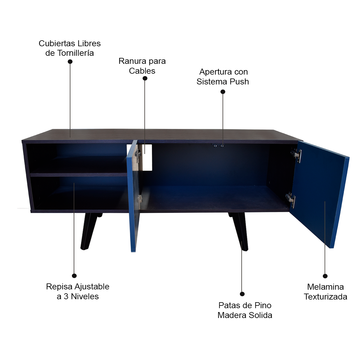  Mueble para TV de 50" Suecia  Minimalista y Elegante Hogare Chocolate Azul 