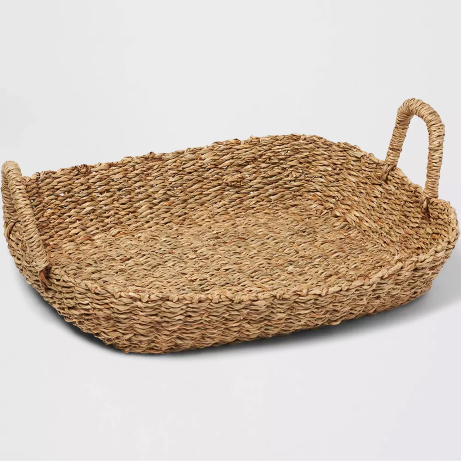 Bandeja de junco marino con asas, bandeja decorativa natural, bandejas de servir frutas, pan, mesa de café y decoración del hogar