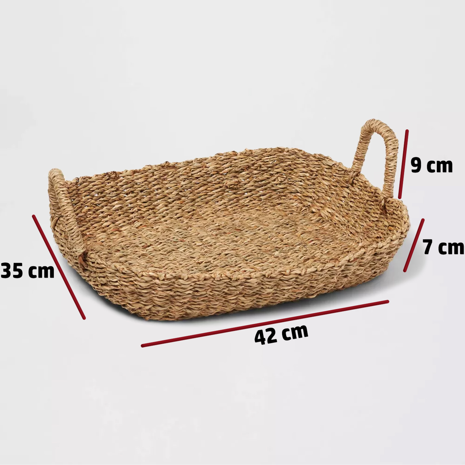 Bandeja de junco marino con asas, bandeja decorativa natural, bandejas de servir frutas, pan, mesa de café y decoración del hogar