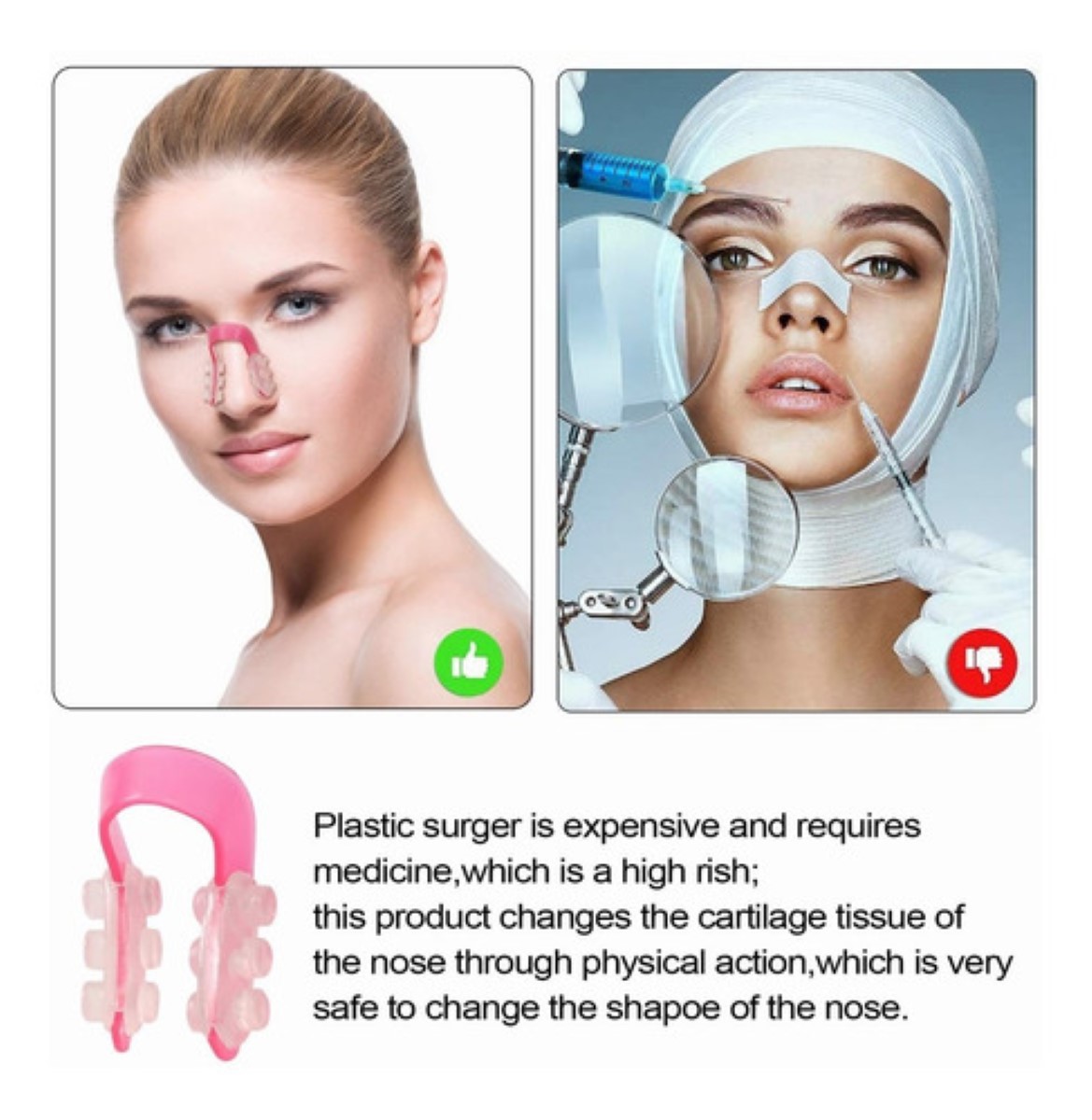 Respingadores De Nariz Corrector Nasal 6 Pares Y Clip Nariz Negro/Rosa 