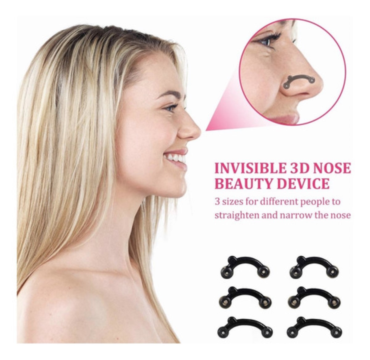 Respingadores De Nariz Corrector Nasal 6 Pares Y Clip Nariz Negro/Rosa 
