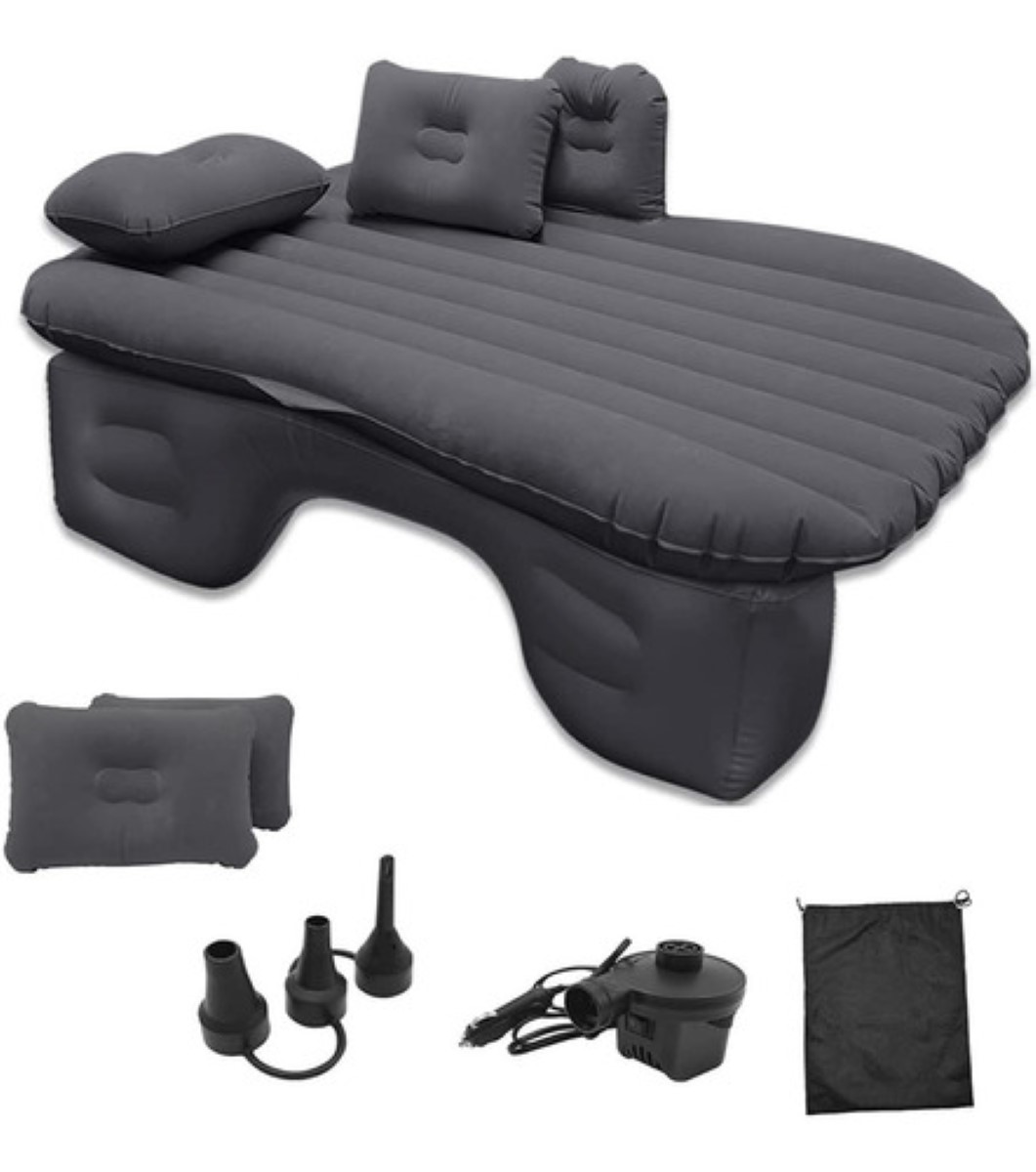 Cama Inflable Colchón De Auto Asiento Trasero + Bomba D Aire Negro
