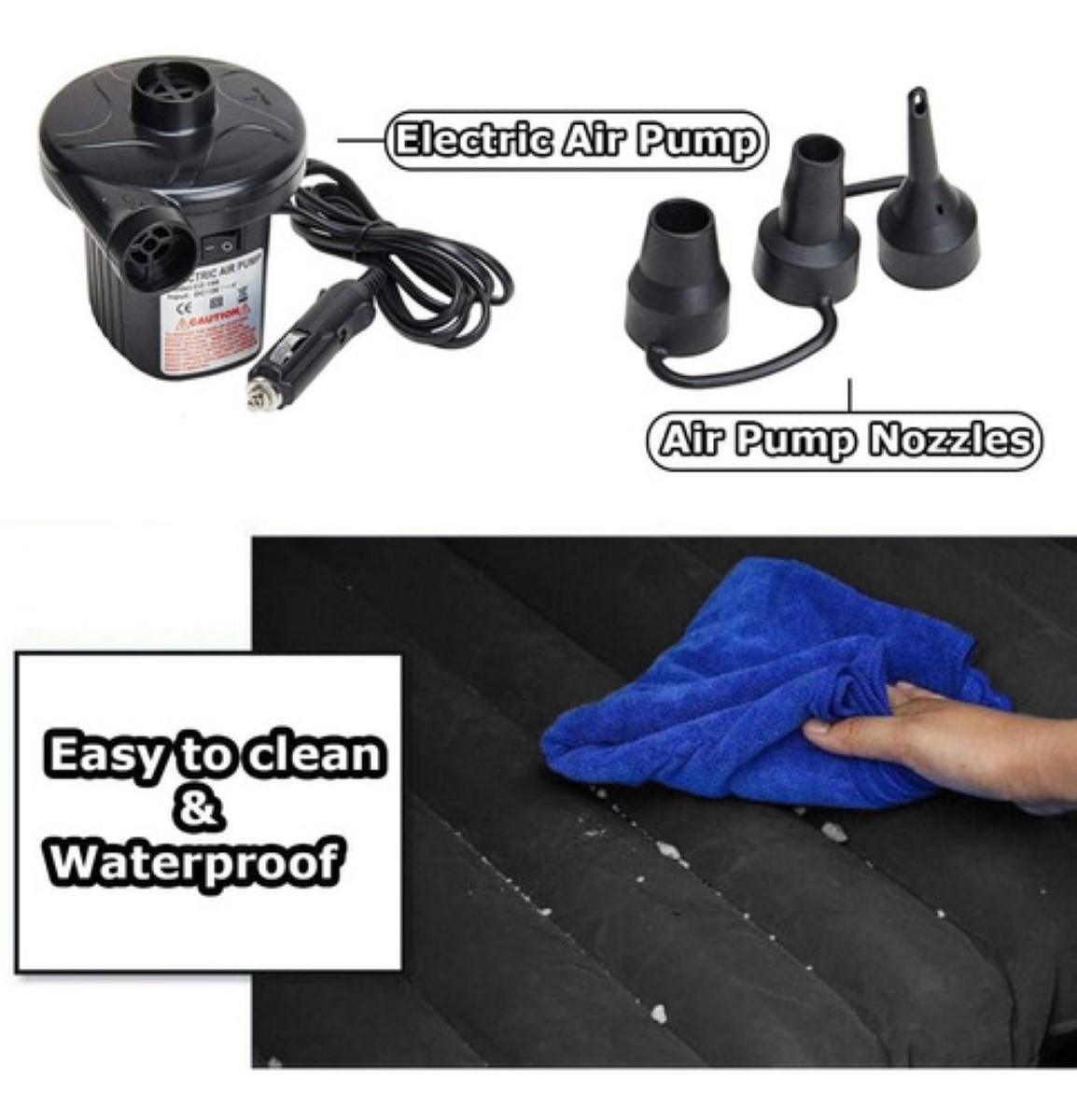 Cama Inflable Colchón De Auto Asiento Trasero + Bomba D Aire Negro