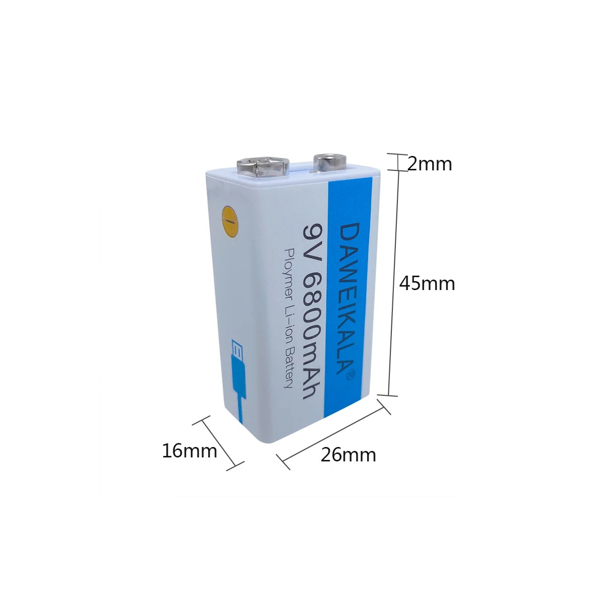 Batería recargable iones litio Pila 9V 6800mAh tipo C juguete electrónicos médicos USB azul blanco