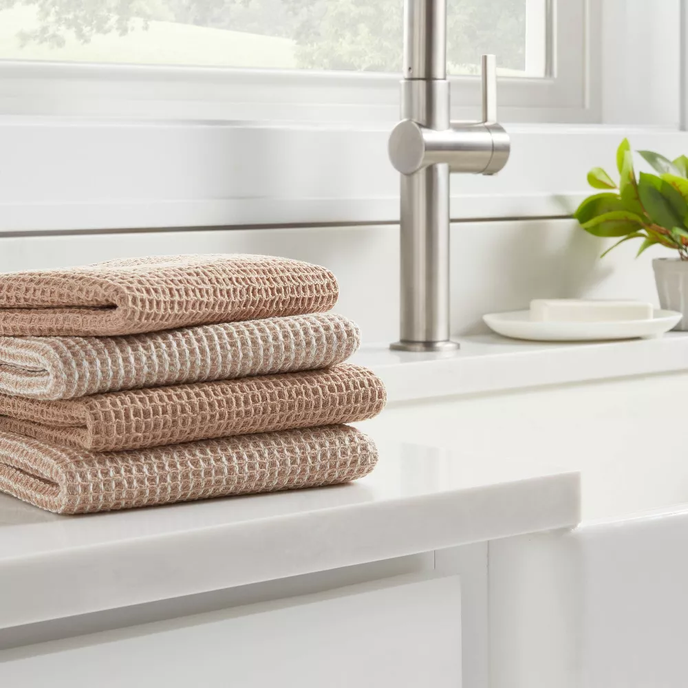 Set de 4 paños de cocina tipo gofre de algodón