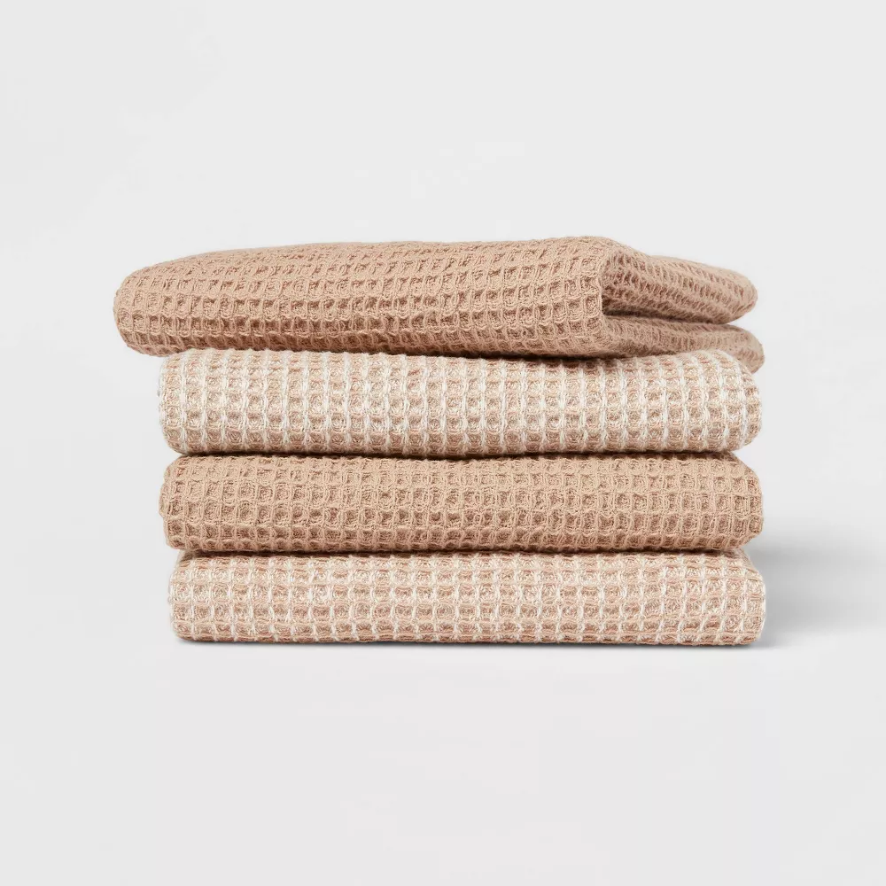 Set de 4 paños de cocina tipo gofre de algodón