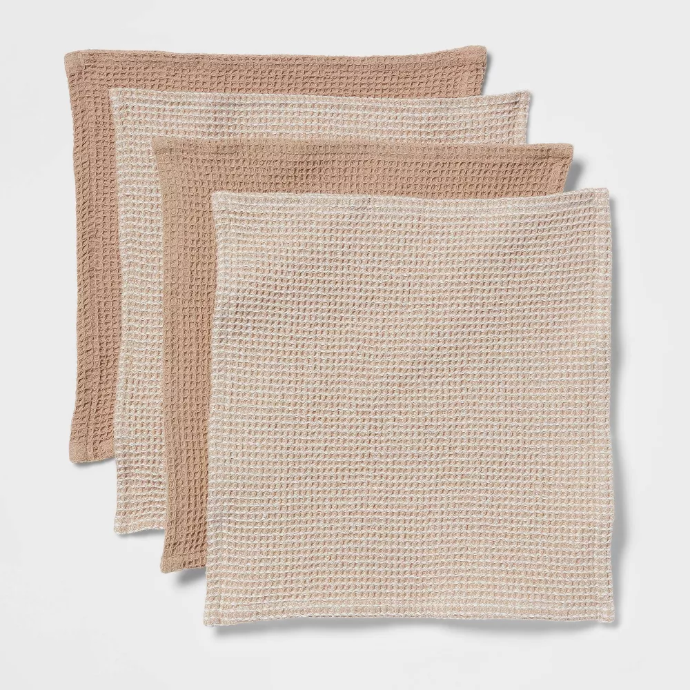 Set de 4 paños de cocina tipo gofre de algodón